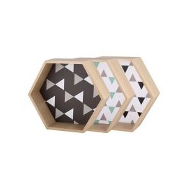 set 3 repisas con diseños hexagonal