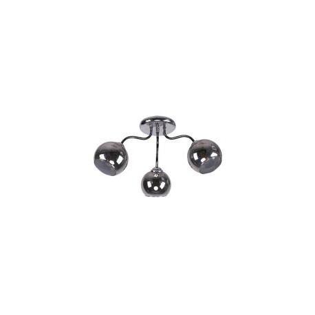 Lámpara de techo 3 luces, Socket E27, en acero, acabado cromo, 
Pantallas de cristal ahumado, 40W.