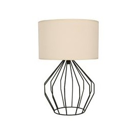 Lampara Mesa Negro Mate Pantalla Tela Blanca 1 Luz E27 60W