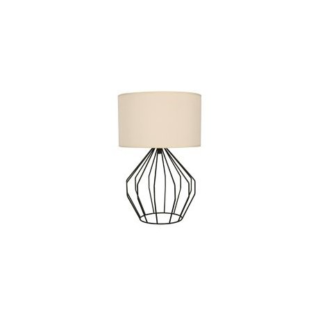 Lampara Mesa Negro Mate Pantalla Tela Blanca 1 Luz E27 60W