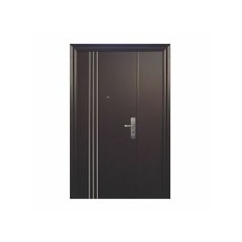 Puerta seguridad 3L Plus chocolate con fijo izquierda 130 x 213 cm