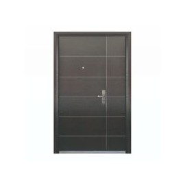 Puerta seguridad Contour nogal con fijo derecha 130 x 213 cm
