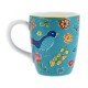 Mug Pajaro Flores Azul