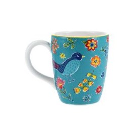 Mug Pajaro Flores Azul