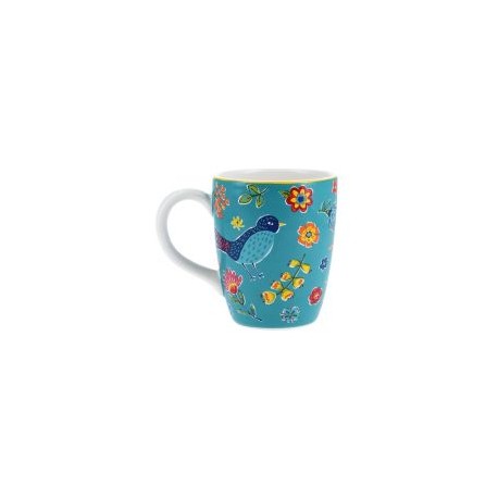 Mug Pajaro Flores Azul
