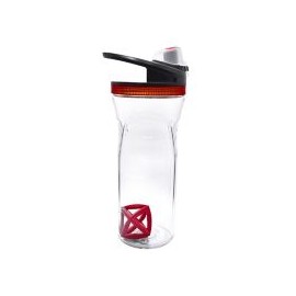 Botella plástico 20oz con agitador para proteina rojo