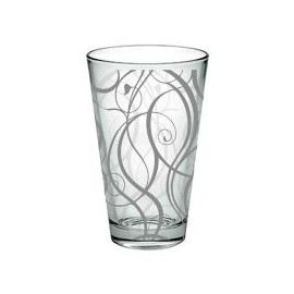 Vaso de vidrio decorado orgánico en tramas color plata, capacidad 350 ml.