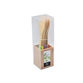 Set 5 utensilios bambú mango silicón