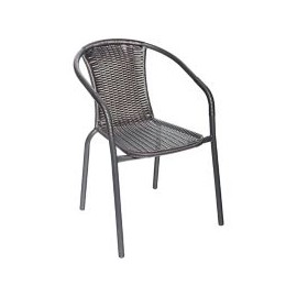 Silla apilable metal negro-ratán de PVC café