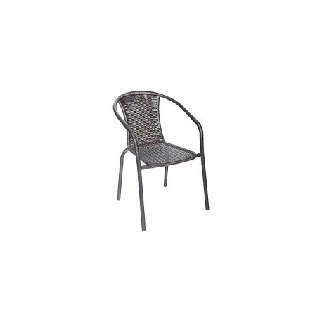 Silla apilable metal negro-ratán de PVC café