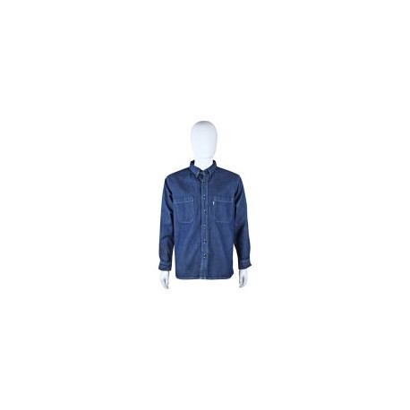 Camisa industrial mezclilla 100% algodón manga larga 10.5 oz azul prelavado T-42