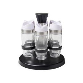 Set de especieros vidrio 6 piezas c/rack