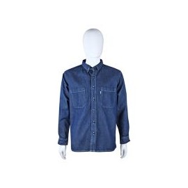 Camisa industrial mezclilla 100% algodón manga larga 10.5 oz azul prelavado T-38