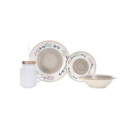 Vajilla Redonda de Cerámica Boho Grecas Azul 16 piezas Para 4 personas