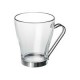 Taza de vidrio para te Debora 320 ml., cuerpo de vidrio asa de acero inoxidable